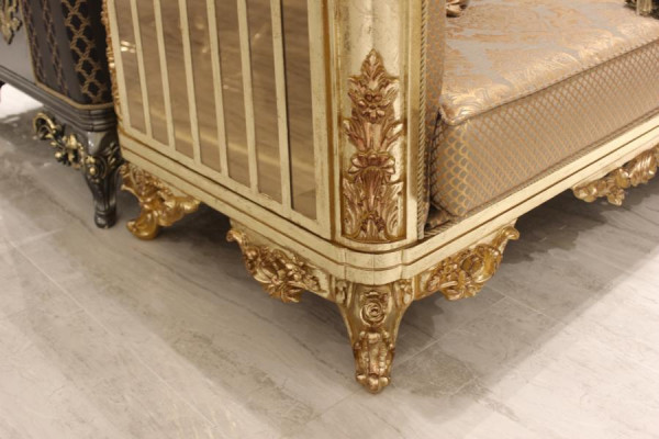 Luxus Sofa 3 Plazéier Textil Sofa Gold Design Miwwel 3er Chesterfield Polster Neu