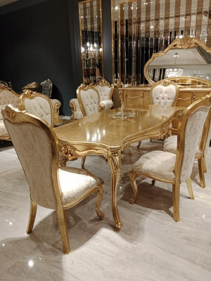Klasseschen Iessdësch 200x110cm Gold Luxus Holzdësch Iessen Kichen Neit Design Dëscher