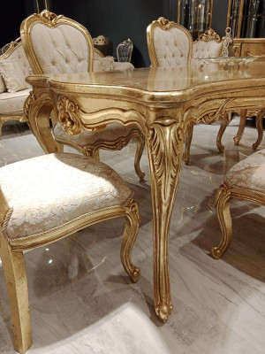 Klasseschen Iessdësch 200x110cm Gold Luxus Holzdësch Iessen Kichen Neit Design Dëscher