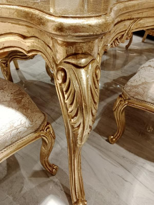 Klasseschen Iessdësch 200x110cm Gold Luxus Holzdësch Iessen Kichen Neit Design Dëscher