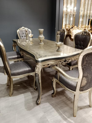 Designer Iesszëmmer Miwwelen Iessdësch aus Holz Dësch Gold Plaz fir 6 Persounen
