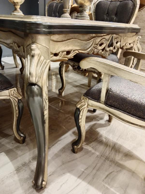 Designer Iesszëmmer Miwwelen Iessdësch aus Holz Dësch Gold Plaz fir 6 Persounen