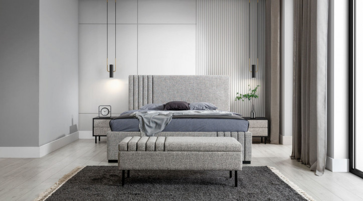 Hellgrousschlofkummermiwwelen Designer Textilbett 2x Nuetsschranken Bänk.
