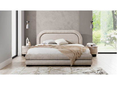 Schlofkummer Garnitur Designer Béiest Duebelbett 2x Textil Nuetsdëschcher