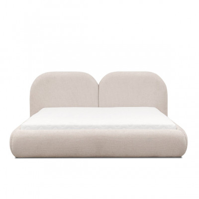 Schlofzëmmer a Beige, duebelt Bett mat ronnem Textilkoppleist, Gepolsterten Better, Nei