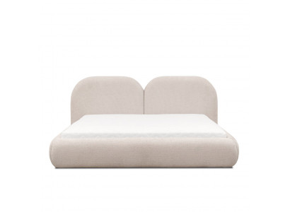 Schlofzëmmer a Beige, duebelt Bett mat ronnem Textilkoppleist, Gepolsterten Better, Nei