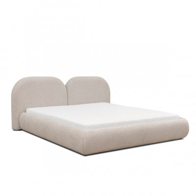 Schlofzëmmer a Beige, duebelt Bett mat ronnem Textilkoppleist, Gepolsterten Better, Nei