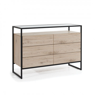Braune Schlofkummer Kommode 3-Schëffer Modern Holz Anrichte Miwwelen
