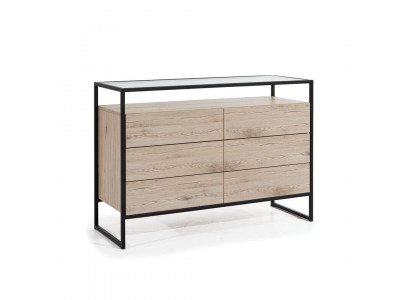 Braune Schlofkummer Kommode 3-Schëffer Modern Holz Anrichte Miwwelen