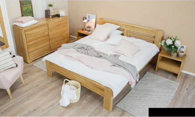 Schlofzëmmer Miwwel Set Bett Massivholz Nuetsdëscher 2x Better Richtegt Holz 3-deelech.