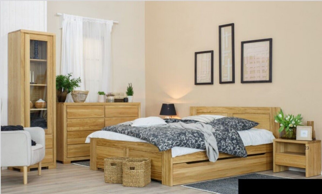 Schlofzëmmer Miwwelen 3-Deel Set Bett Nuetsdëscher 2x Better Echt Holz Massivholz