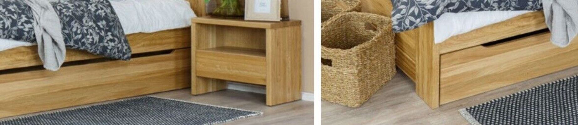Schlofzëmmer Miwwelen 3-Deel Set Bett Nuetsdëscher 2x Better Echt Holz Massivholz