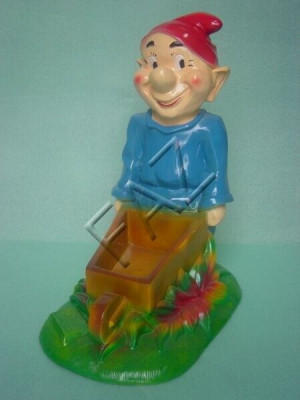 Zwerge mat Schubkar Figur Gaart Statu Skulptur Figuren Skulpturen Neu 43 cm