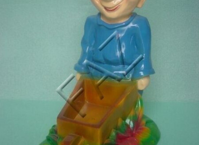 Zwerge mat Schubkar Figur Gaart Statu Skulptur Figuren Skulpturen Neu 43 cm