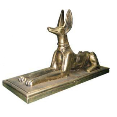 Ägyptesch Figur Schakal Anubis aus Kunststoff Grouss Gott vum Doud Dekoratioun 23cm