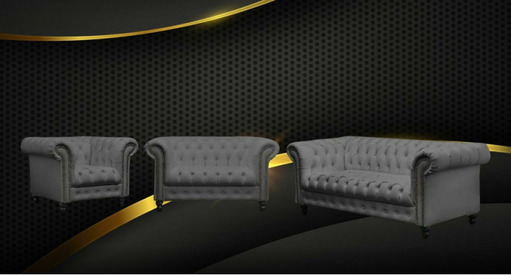 Dräisëtzer Chesterfield Canapé Couch Polster Luxus Miwwel Stoff Couchen