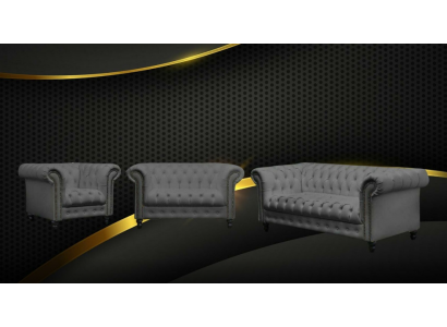 Dräisëtzer Chesterfield Canapé Couch Polster Luxus Miwwel Stoff Couchen