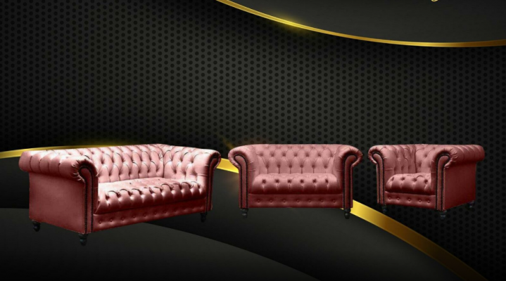 Dräisëtzer Chesterfield Canapé Couch Polster Luxus Miwwel Stoff Couchen