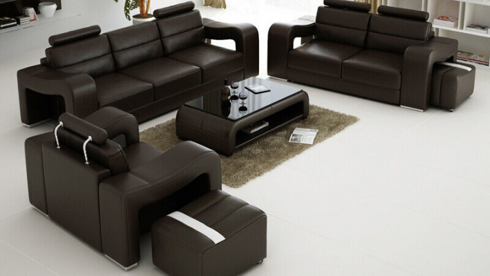 Ledersofa Canapé Wunnlandschaft 3+2+1 Sëtzer Garnitur Design Modern Canapé F3008D