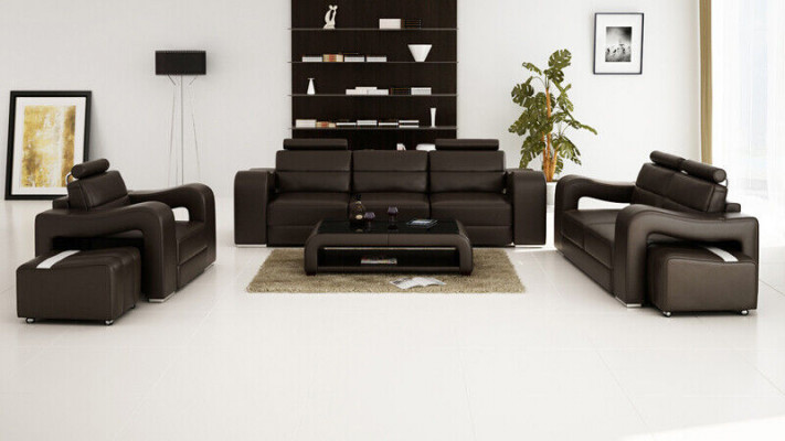 Ledersofa Canapé Wunnlandschaft 3+2+1 Sëtzer Garnitur Design Modern Canapé F3008D