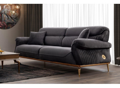Modern 3-Sëtzer Sofa an der Faarf Grau - Komfort an Stil an engem Ensemble.