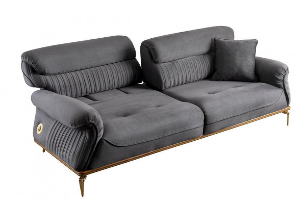 Modern 3-Sëtzer Sofa an der Faarf Grau - Komfort an Stil an engem Ensemble.