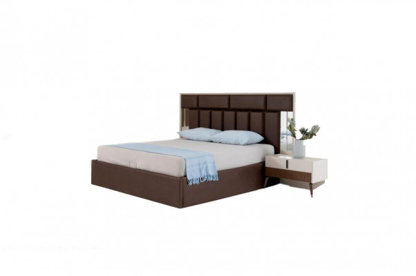 Bett Schlofzëmmerbett mat Bettkëschte Bettrahmen Holz Braun Schlofzëmmerplaz