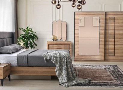Komplett Schlofzëimmermiwwelen Duebelbett Nuetsdëscher Brong Set 6tlg Bett