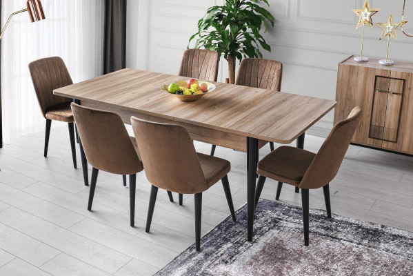 Iessgruppe Garnitur Iesszëmmer Iessdësch Still Holz 7tlg Braun Dësch Set