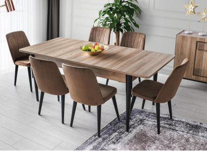 Iessgruppe Garnitur Iesszëmmer Iessdësch Still Holz 7tlg Braun Dësch Set