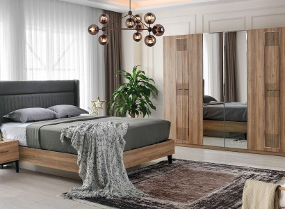 Schlofzëmmer Garnitur Duebelbett Nuetsdëscher Brong Bett 4-Stéck Schaf