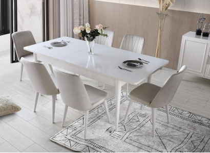 Iessgrupp Garnitur Iesszëmmer Iessdëscht Still Holz 7tlg Wäiss Modern