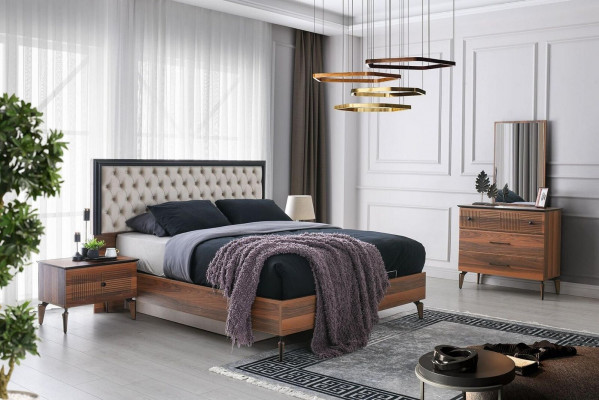 Schlofzëmmer Garnitur Duebelbett Bett Nuetsdëscher Brong 5tlg Komod.