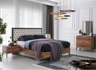 Schlofzëmmer Garnitur Duebelbett Bett Nuetsdëscher Brong 5tlg Komod.