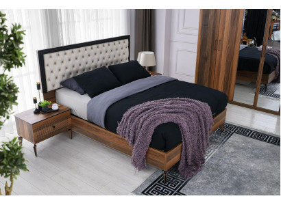 Garnitur duebelt Bett Bett Nuechtstisch Braun 3 Deeler Schlofplaz Klassesch