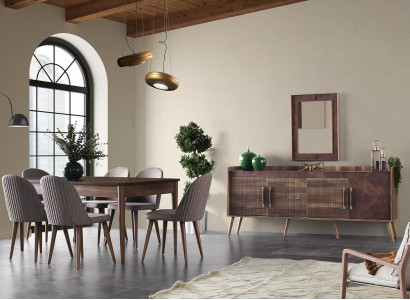 Iessgrupp Garnitur Iesszëmmer Iessdësch Still Holz Set 9tlg Brown Anrichte