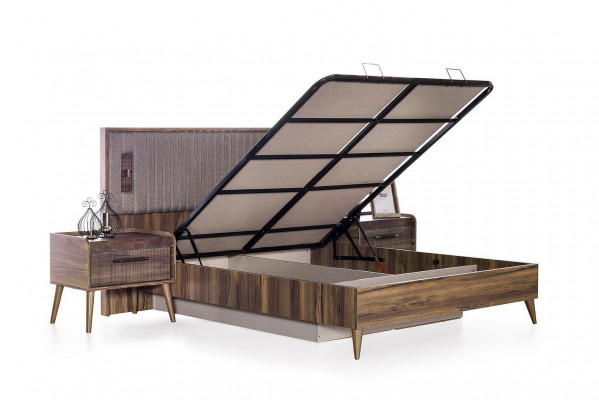 Garnitur Duebelbett Bett Nuetsdëscher Braun Schlofzëmmer 5tlg Konsole