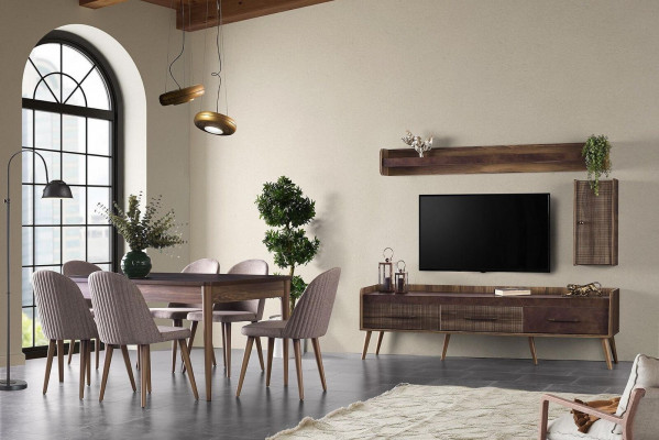 Iessgrupp Iesszëmmer Iesseck Iessdësch Still Holz 10tlg RTV Dësch Brong.