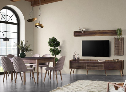 Iessgrupp Iesszëmmer Iesseck Iessdësch Still Holz 10tlg RTV Dësch Brong.
