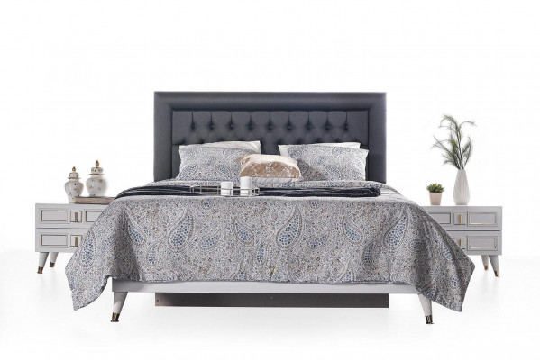 Schlofzëmmer Garnitur Duebelbett Bett Nuetsdëscher Griis Luxus Set 3tlg