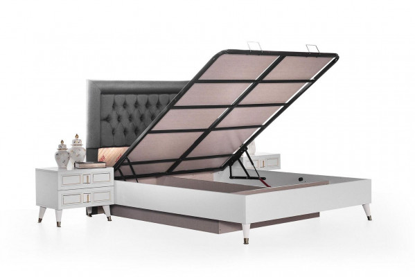 Schlofzëmmer Garnitur Duebelbett Bett Nuetsdëscher Griis Luxus Set 3tlg