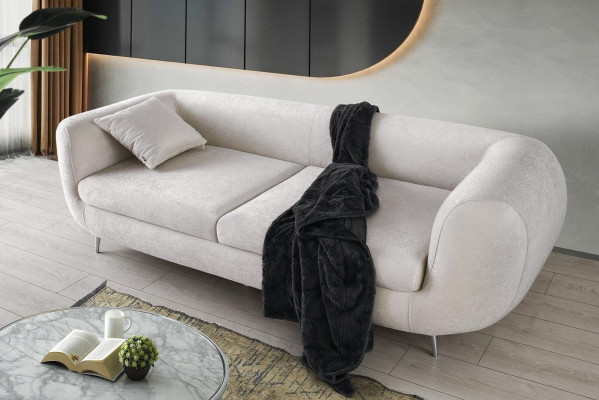 Stoffcouch dräisëtzer Sofa Modern Polstersofa Sofa 3 Sëtzer Wäiss