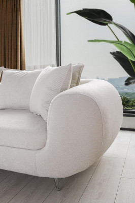 Stoffcouch dräisëtzer Sofa Modern Polstersofa Sofa 3 Sëtzer Wäiss