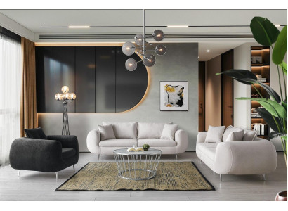 Komplett Canapé-Set Dräisëtzer Fauteuil Stoft Polstersofa 3-deelech Wäiss
