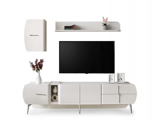 Setzgruppen Wunnzëmmer TV Stand Regaler Säitendësch RTV Niddregschaf Wäiss