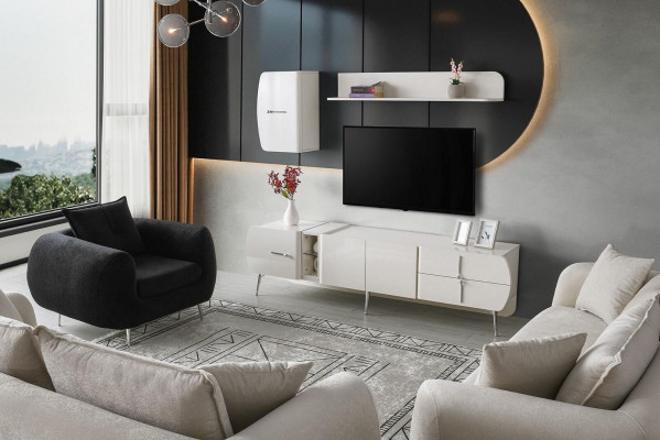 Setzgruppen Wunnzëmmer TV Stand Regaler Säitendësch RTV Niddregschaf Wäiss