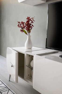 Setzgruppen Wunnzëmmer TV Stand Regaler Säitendësch RTV Niddregschaf Wäiss