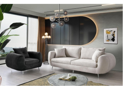 Sofa-Garnitur Drësëtzer Fauteuil Stoffsofa Polstersofa 3-Deeler Wäiss Modern