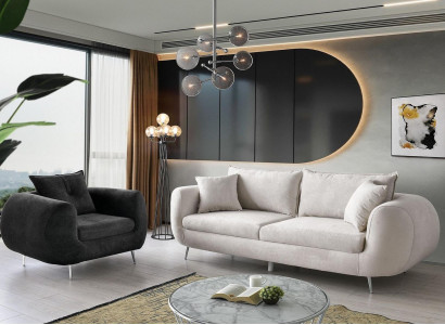 Sofa-Garnitur Drësëtzer Fauteuil Stoffsofa Polstersofa 3-Deeler Wäiss Modern