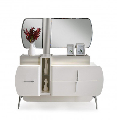Luxus Kommode Friséierdësch Schaf Spigel Wäiss Holz Modern Set